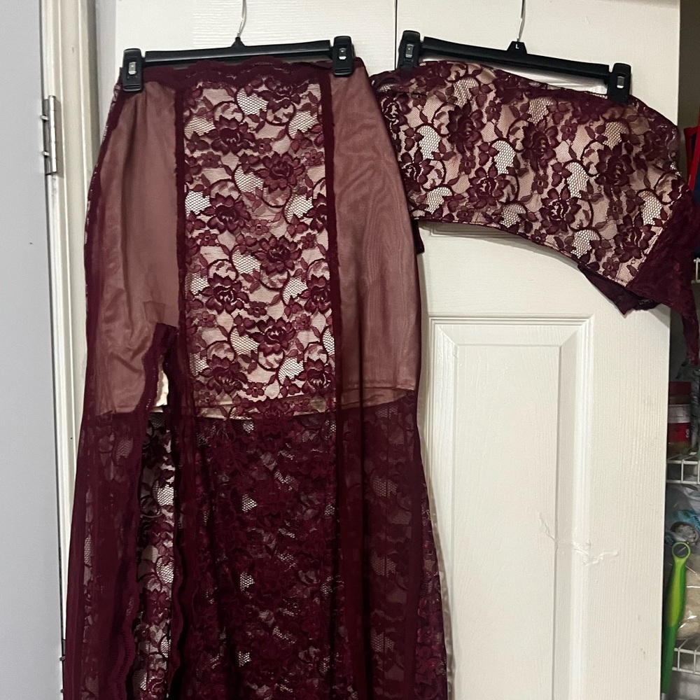 Handmade burgundy two piece dress